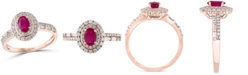 EFFY Collection EFFY&reg; Ruby (1/2 ct. t.w.) & Diamond (3/8 ct. t.w.) Halo Ring in 14k Rose Gold